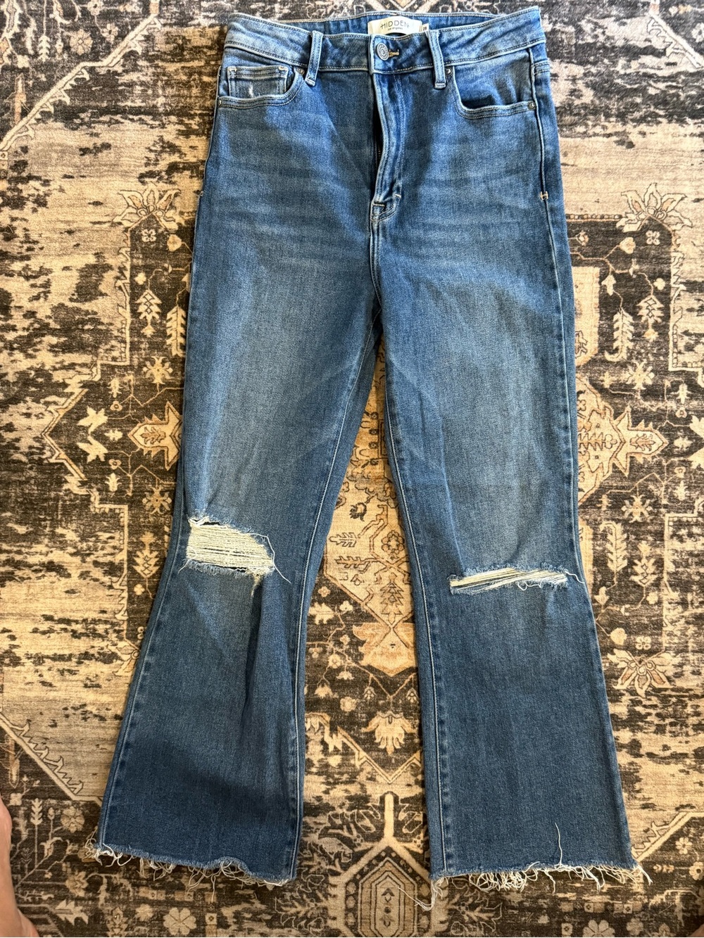 Hidden Jeans - Mid Blue Wide-Leg Distressed Jeans size 28
